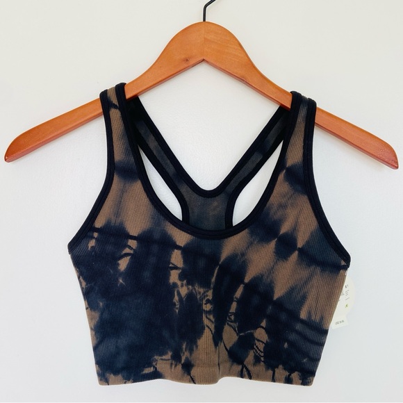 Aerie Offline Recharge Tie Dye Sports Bra Black Olive Green - Picture 8 of 13
